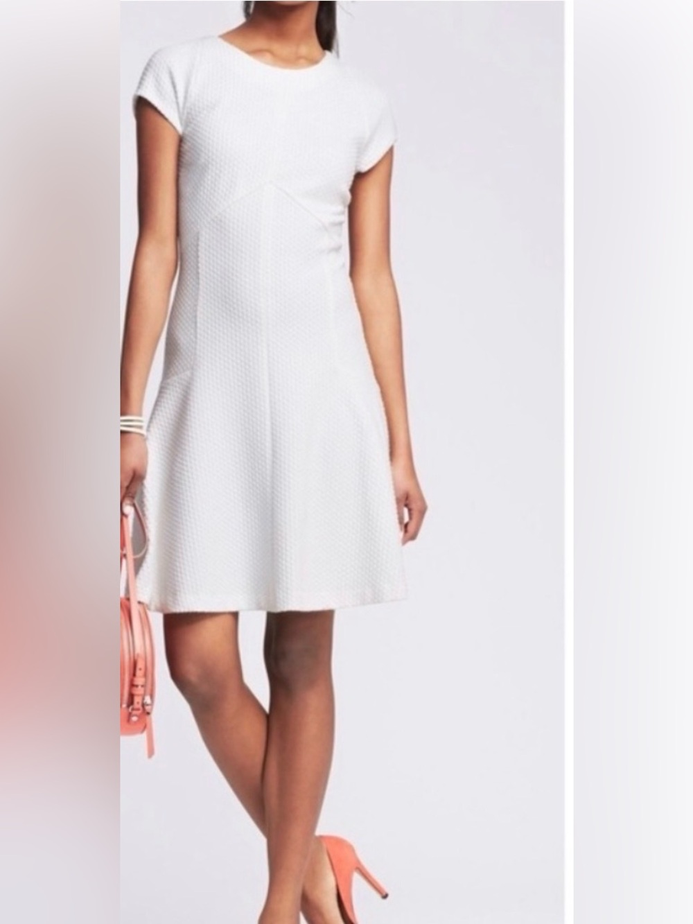 Banana Republic White Jaquard Fit & Flare Dress
